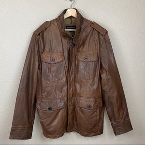 Andrew Marc brown leather jacket coat
